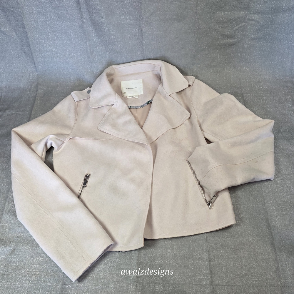 Anthropologie Expressway Moto Jacket Pastel Pink Faux Suede Women's Sz S